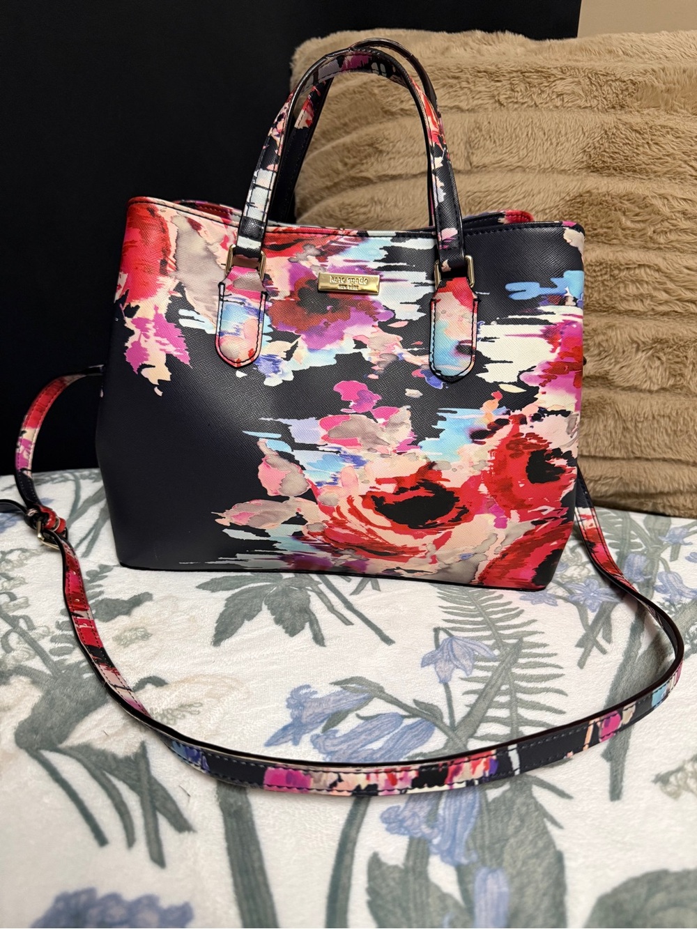 ♠️🌹Kate Spade Laurel Way Evangelie Satchel in Blurry Floral | Floral Leather Bag